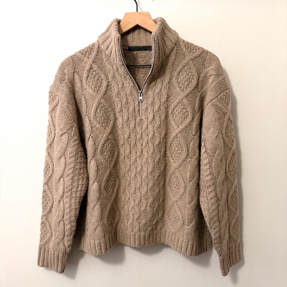 Jenni Kayne Cable Half Zip Sweater In Clove Wool Alpaca - Picture 4 of 15